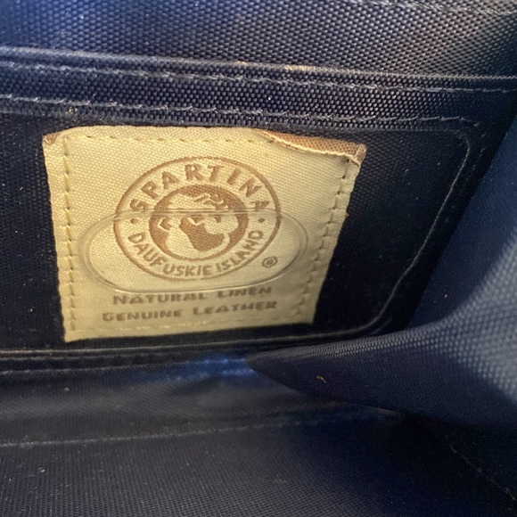 Spartina 449 Large Zipper Wallet Crossbody Cream Navy Green Leather Linen - Picture 9 of 11